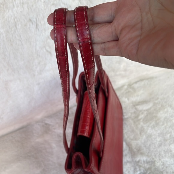 β€οΈπEUC Brighton Vintage Croc Leather Red Shoulder Bag w/ Silver Hardware Hearts - Picture 14 of 16